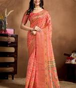 Orange printed art silk designer pallu saree