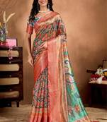 Orange printed art silk designer pallu saree