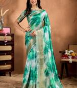 Green printed art silk designer pallu saree