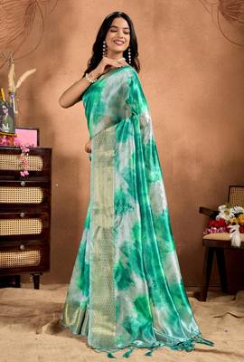 Green printed art silk designer pallu saree 2
