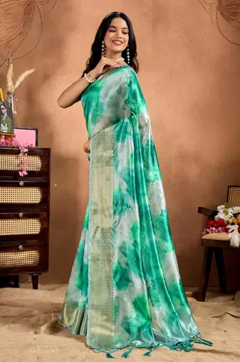 Green printed art silk designer pallu saree