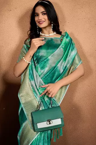 Green printed art silk designer pallu saree