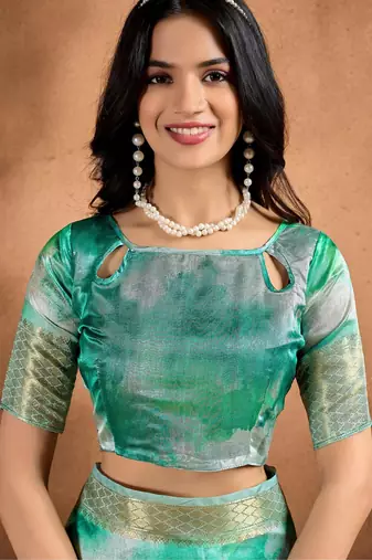 Green printed art silk designer pallu saree