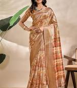 Golden printed art silk designer pallu saree
