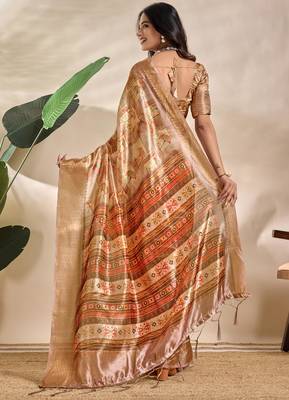 Golden printed art silk designer pallu saree 3