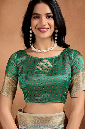 Green printed art silk designer pallu saree
