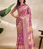 Baby pink printed art silk designer pallu saree