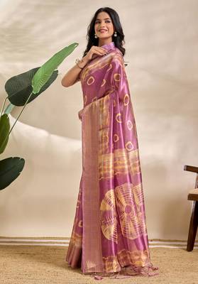Baby pink printed art silk designer pallu saree 2