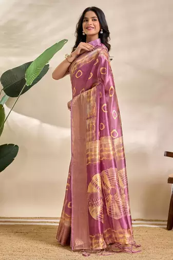 Baby pink printed art silk designer pallu saree