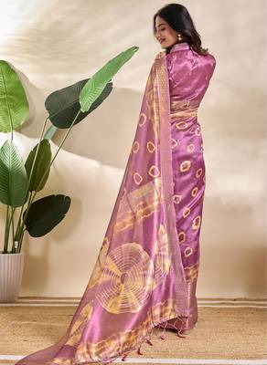 Baby pink printed art silk designer pallu saree 3
