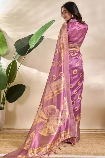 Baby pink printed art silk designer pallu saree