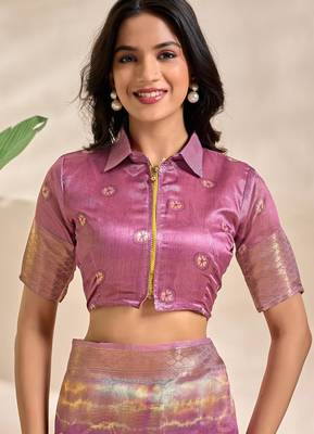Baby pink printed art silk designer pallu saree 5