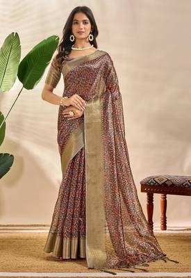 Multicolor printed art silk designer pallu saree 1