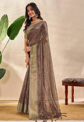 Multicolor printed art silk designer pallu saree 2
