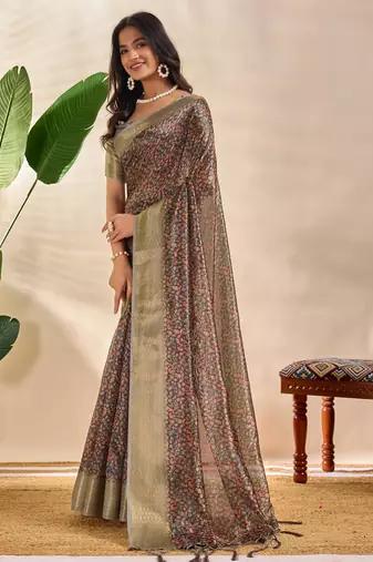 Multicolor printed art silk designer pallu saree
