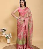 Peach printed art silk designer pallu saree