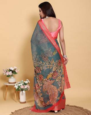 Grey printed art silk designer pallu saree 3