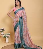 Peach printed art silk designer pallu saree