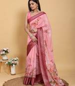 Baby pink printed art silk designer pallu saree