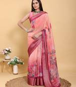 Peach printed art silk designer pallu saree