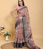 Multicolor printed art silk designer pallu saree