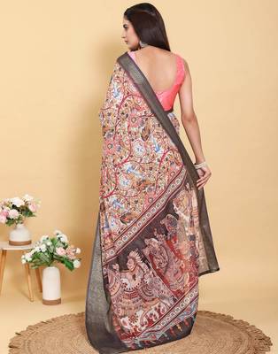 Multicolor printed art silk designer pallu saree 3