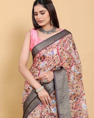 Multicolor printed art silk designer pallu saree 5