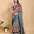 Brown printed art silk designer pallu saree