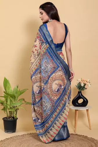 Yellow printed art silk designer pallu saree