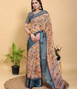 Mustard printed art silk designer pallu saree