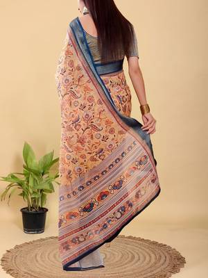 Mustard printed art silk designer pallu saree 3
