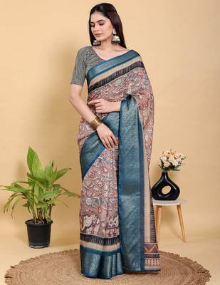 Onion pink printed art silk designer pallu saree 1