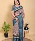 Onion pink printed art silk designer pallu saree