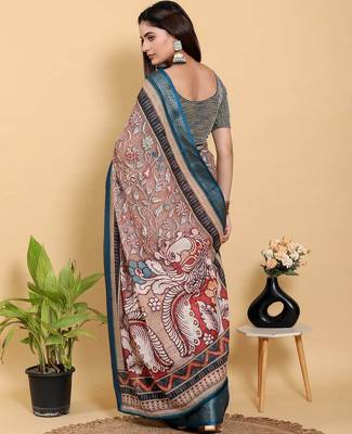 Onion pink printed art silk designer pallu saree 3