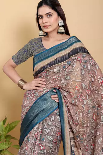 Onion pink printed art silk designer pallu saree