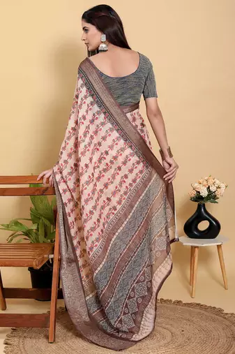 Peach printed art silk designer pallu saree