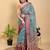 Light sky blue printed art silk designer pallu saree
