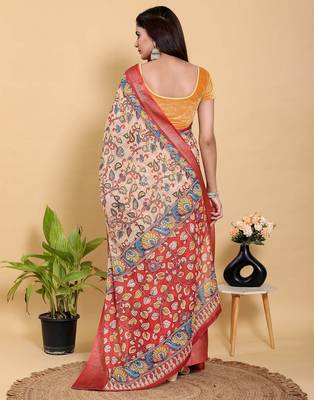 Peach printed art silk designer pallu saree 3