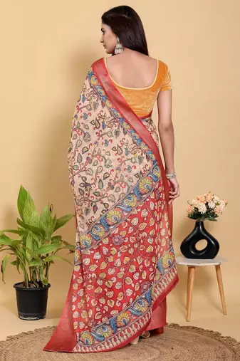 Peach printed art silk designer pallu saree