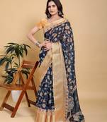Black printed art silk designer pallu saree