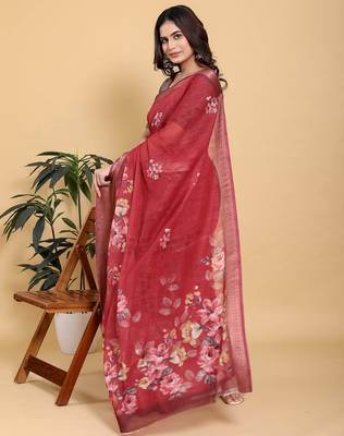 Red printed art silk designer pallu saree 4