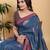 Teal printed art silk designer pallu saree