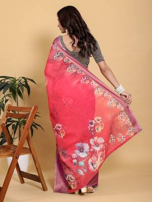 Hot pink printed art silk designer pallu saree 3