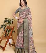 Grey printed art silk designer pallu saree
