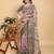 Grey printed art silk designer pallu saree