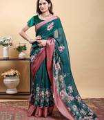 Green printed art silk designer pallu saree