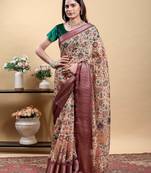 Peach printed art silk designer pallu saree