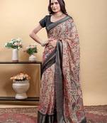 Yellow printed art silk designer pallu saree