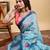 Light sky blue printed art silk designer pallu saree