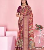Red printed art silk designer pallu saree